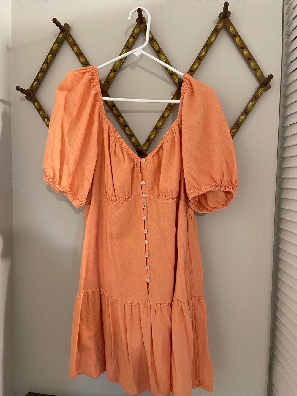 Women’s Peach Puff Sleeve Button-Front Dress